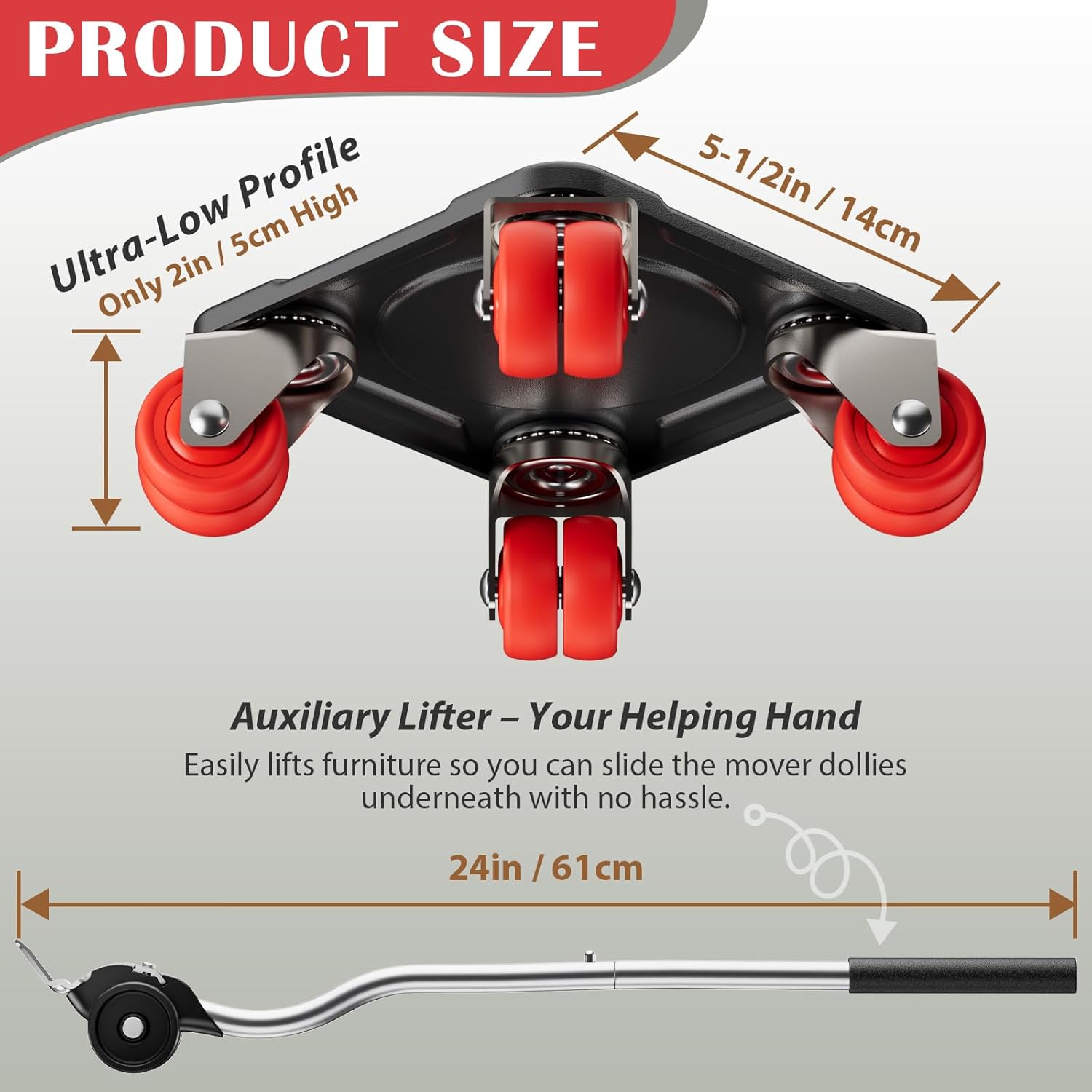 Detalle de ONEON Furniture Mover Ultra with 8 Wheels – low-profile double-wheeled dolly kit with auxiliary lifter (supports up to 1650 lbs)