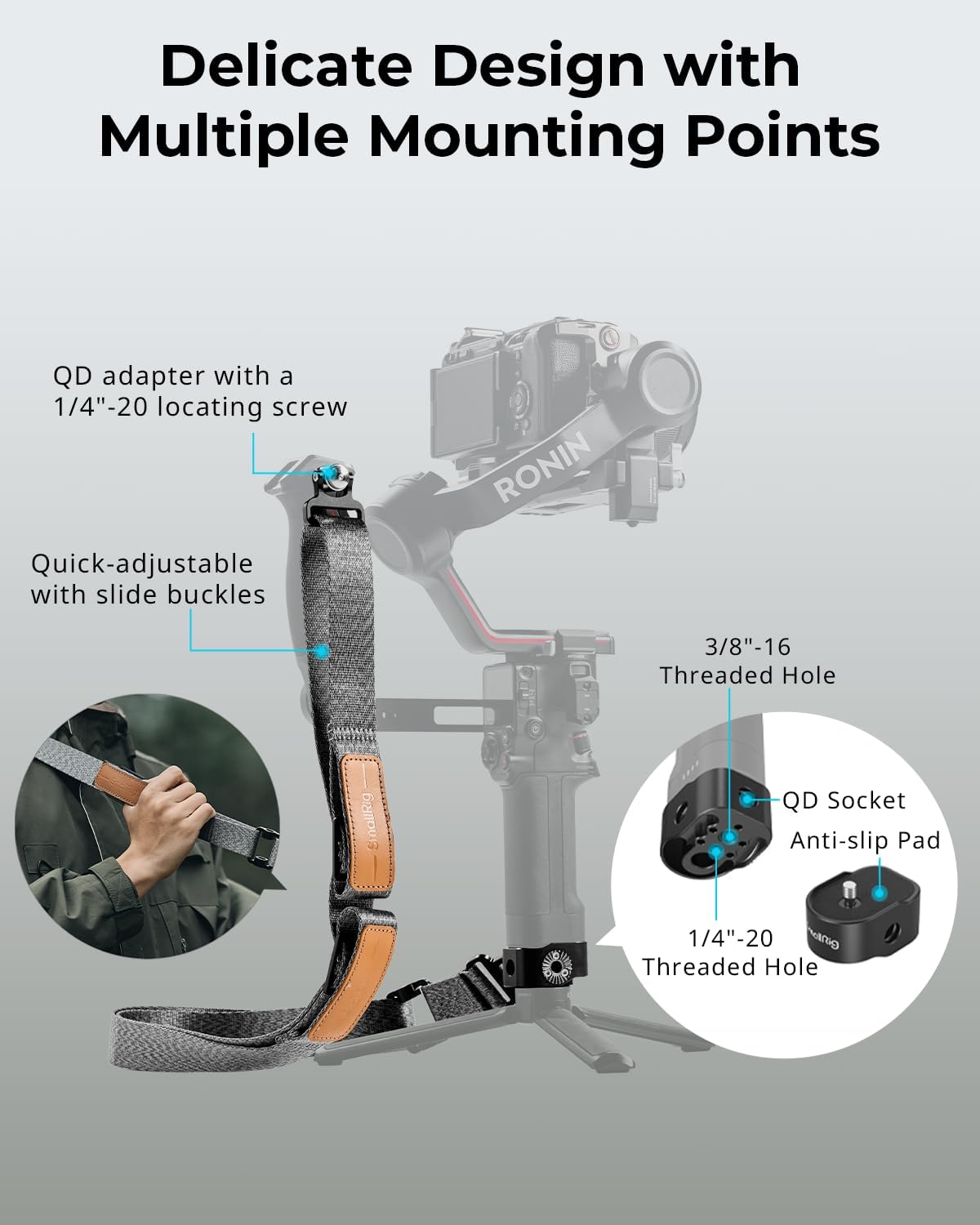 Thumbnail 6 de SmallRig Sling Handle Kit with Weight-Reducing Shoulder Strap for DJI RS 4 Pro/RS 4/RS 3 Pro/RS 3/RS 2