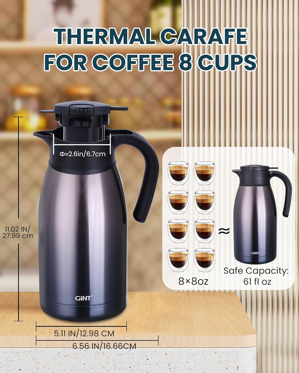 Thumbnail 4 de GiNT 1.9L (64oz) Thermal Coffee Carafe in Purple — Double-Walled Vacuum Insulated Stainless Steel