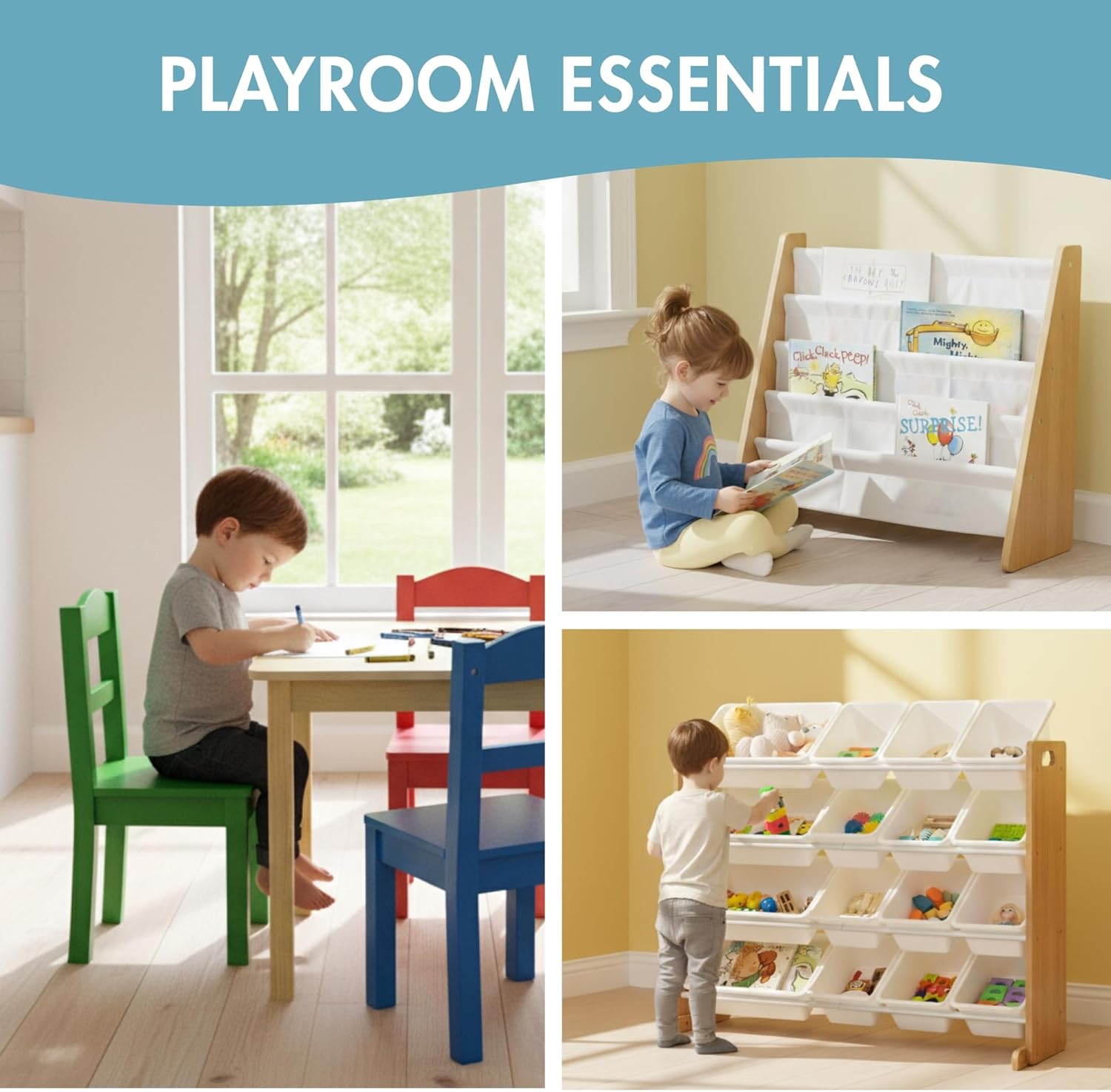 Thumbnail 6 de Humble Crew Kids Wooden Table and 4 Chairs Set (Square Activity Table) for Ages 3–6