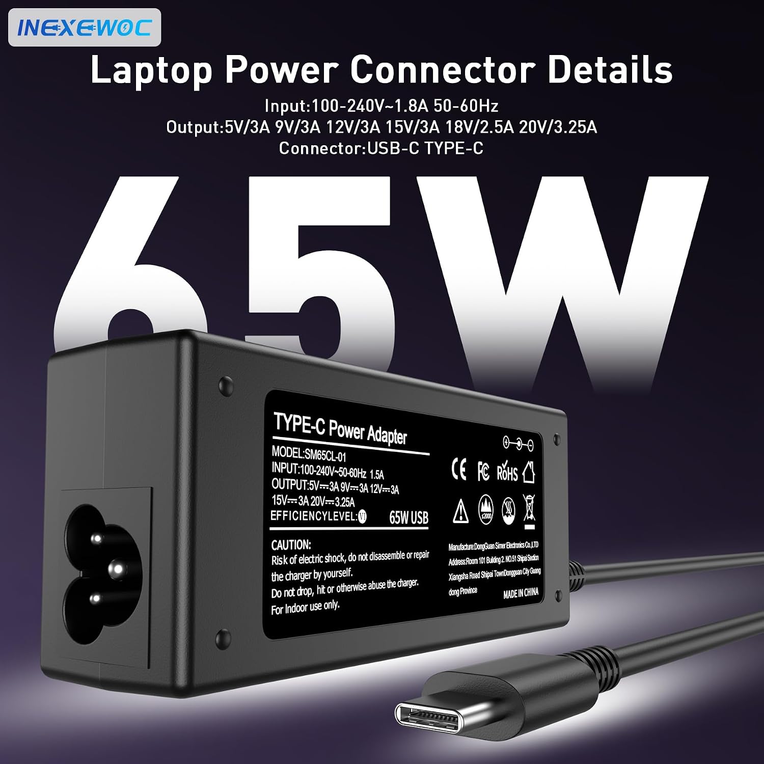 Detalle 2 de INEXEWOC USB-C Laptop Charger 65W
