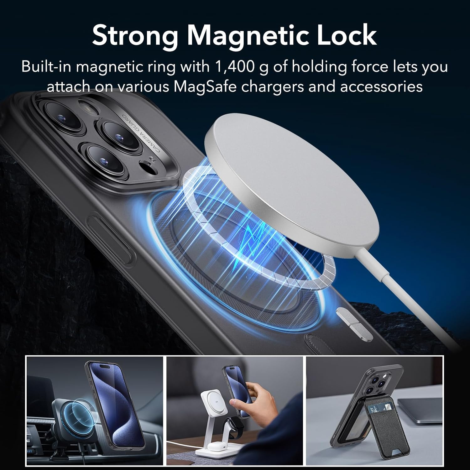 Thumbnail 4 de ESR Coque iPhone 15 Pro | MagSafe, Protection Militaire et Edge-Guard – Série Zero, Noir