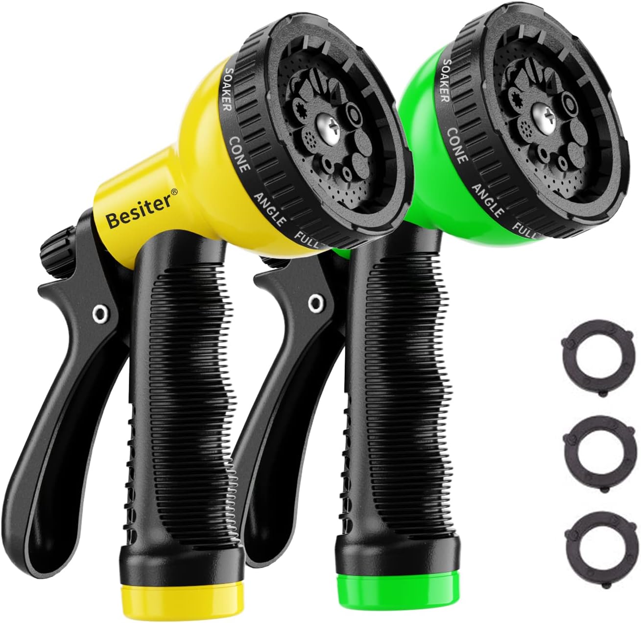 Detalle de Besiter 10-green-yellow Garden Hose Nozzle Sprayer, 2-Pack, 10 Patterns