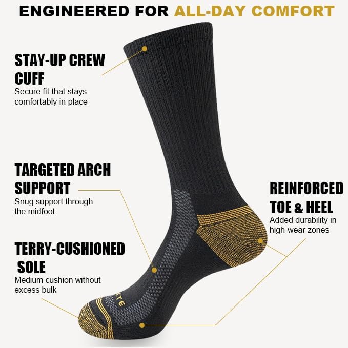 Detalle de JOYNÉE Mens Athletic Crew Socks (5/10 Pairs) Lightweight Cushioned Breathable Work & Running Socks
