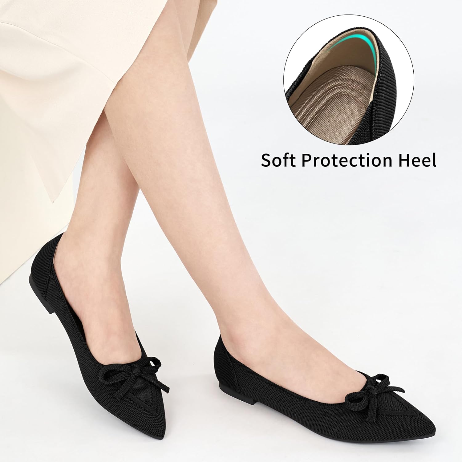 Thumbnail 4 de Ablanczoom Women’s Dressy Ballet Flats with Pointed Toe Bow Knit Upper