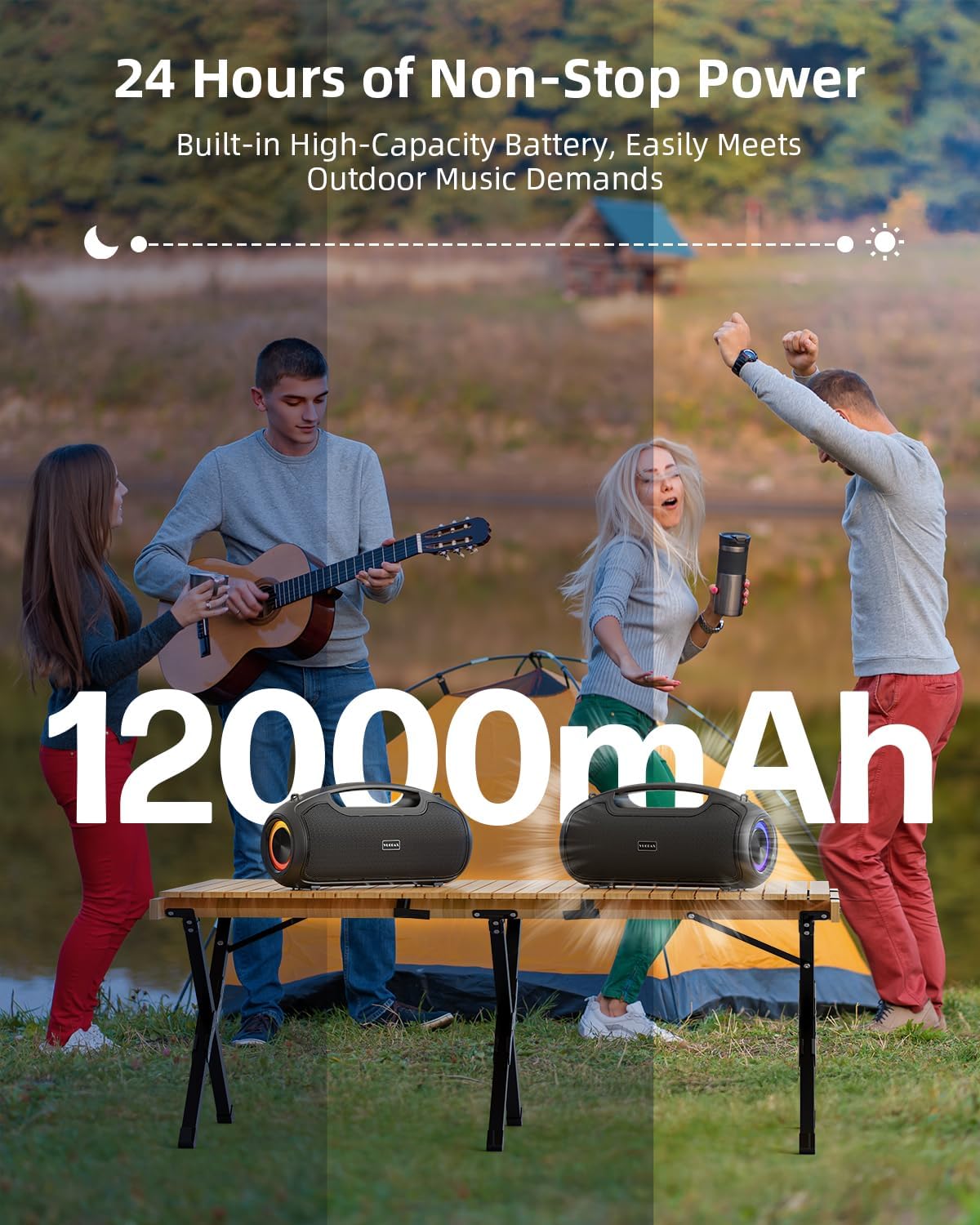 Thumbnail 5 de VUOPAX Bluetooth-Lautsprecher mit 200-W-Spitzenleistung, 2 Subwoofern, IP65 und 24h Akku – tragbare Musikbox mit TWS/TF/USB/AUX