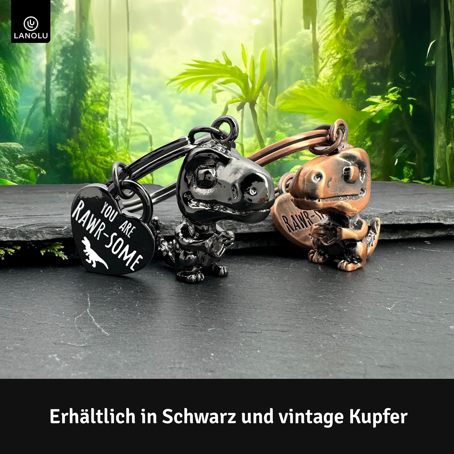 Detalle 2 de LANOLU Schlüsselanhänger „Dinosaurier Mini-Rex“ als Glücksbringer für Paare und beste Freunde