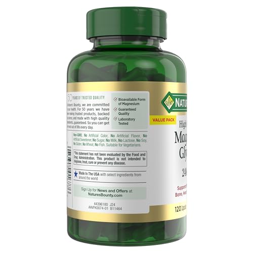 Thumbnail 9 de Nature’s Bounty High Absorption Magnesium Glycinate 240 mg: Support for Muscle, Heart, Nerve & Bone Health