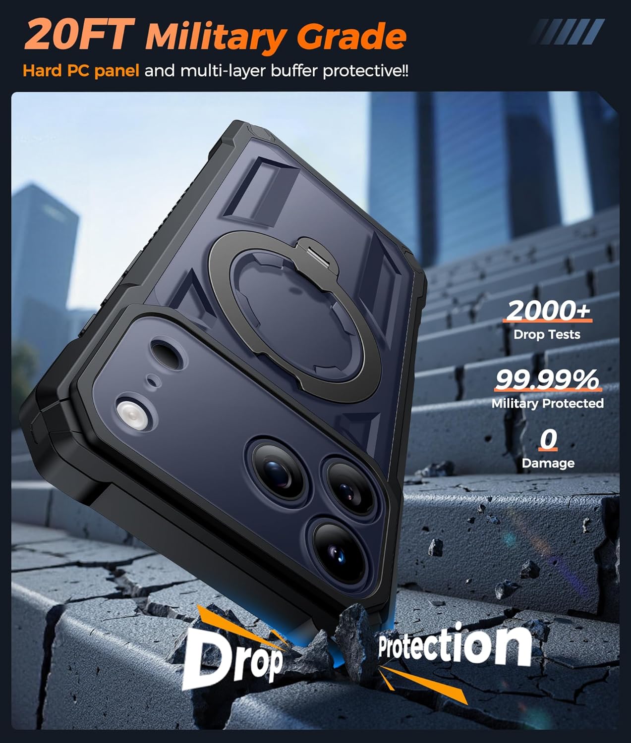 Thumbnail 4 de FNTCASE for iPhone 17 Pro Max Case with MagSafe + 360° Magnetic Kickstand + Tempered Glass Screen Protector (Black)