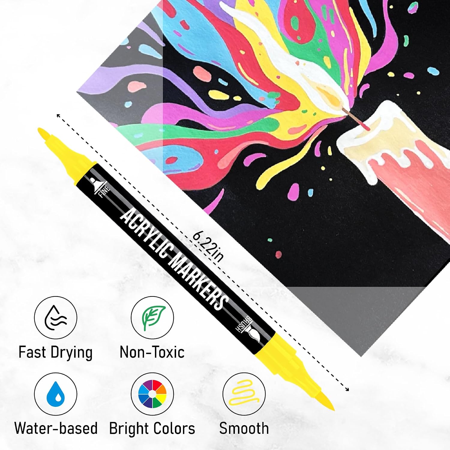 Detalle de Pagather 72 Colors Acrylic Paint Markers (Dual Tip: Fine + Brush Tip) for Stone, Wood, Canvas, Ceramic & More