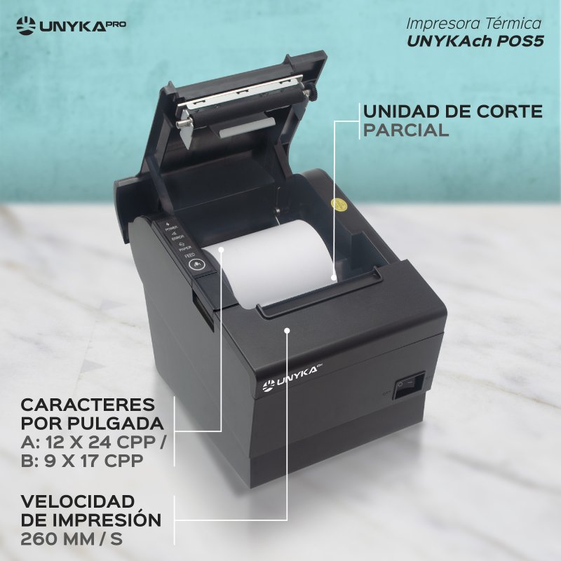 Thumbnail 1 de UNYKAch POS5: Impresora de Tickets Térmica USB/LAN con Corte Parcial