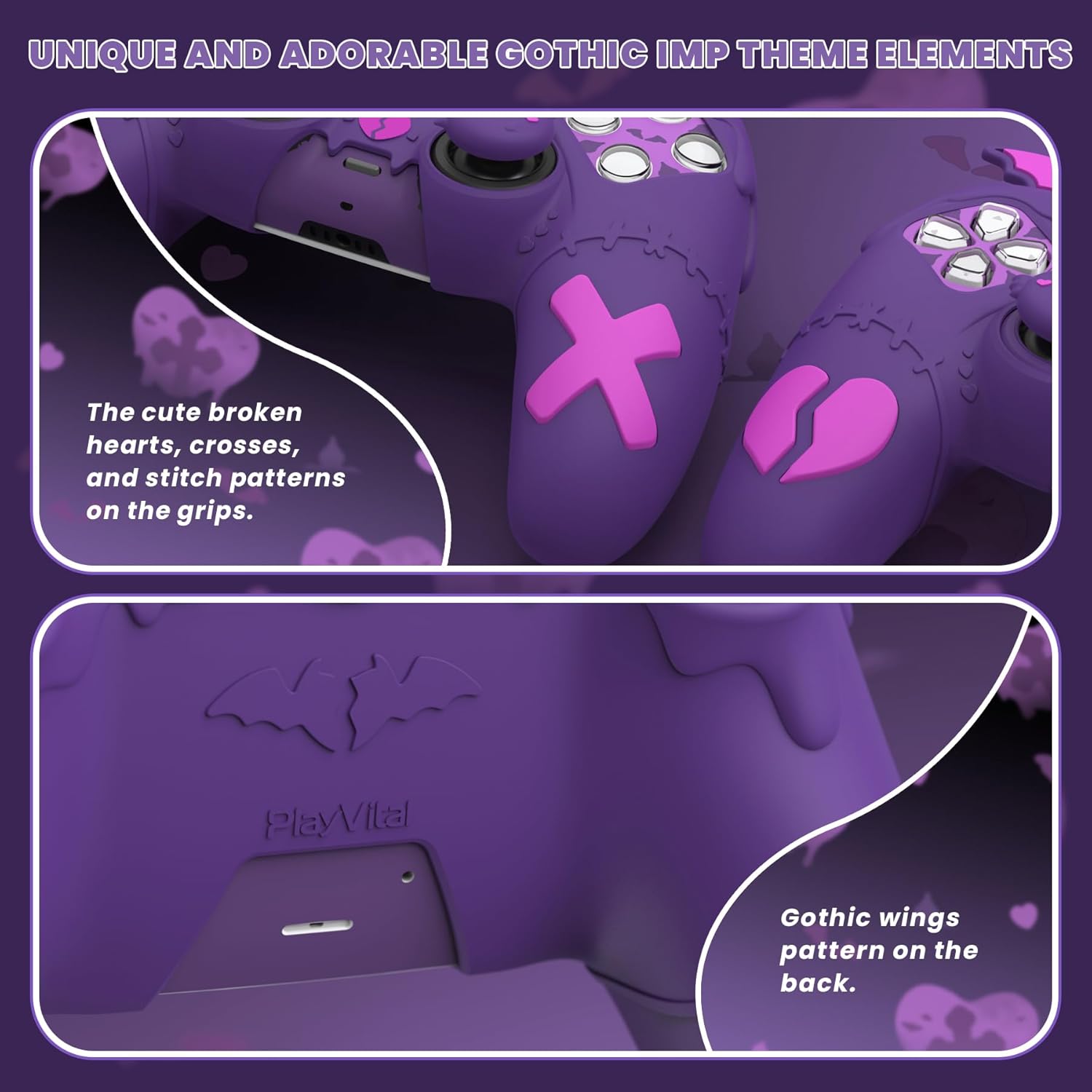 Thumbnail 4 de playvital PlayVital Gothic Imp Series silicone case for PS5 controller in Purple