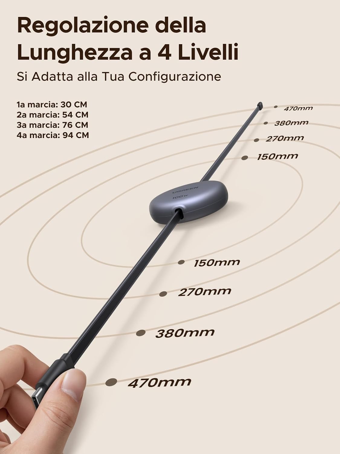 Detalle 2 de UGREEN 100W Cavo USB-C retrattile PD 3.0 per laptop e smartphone
