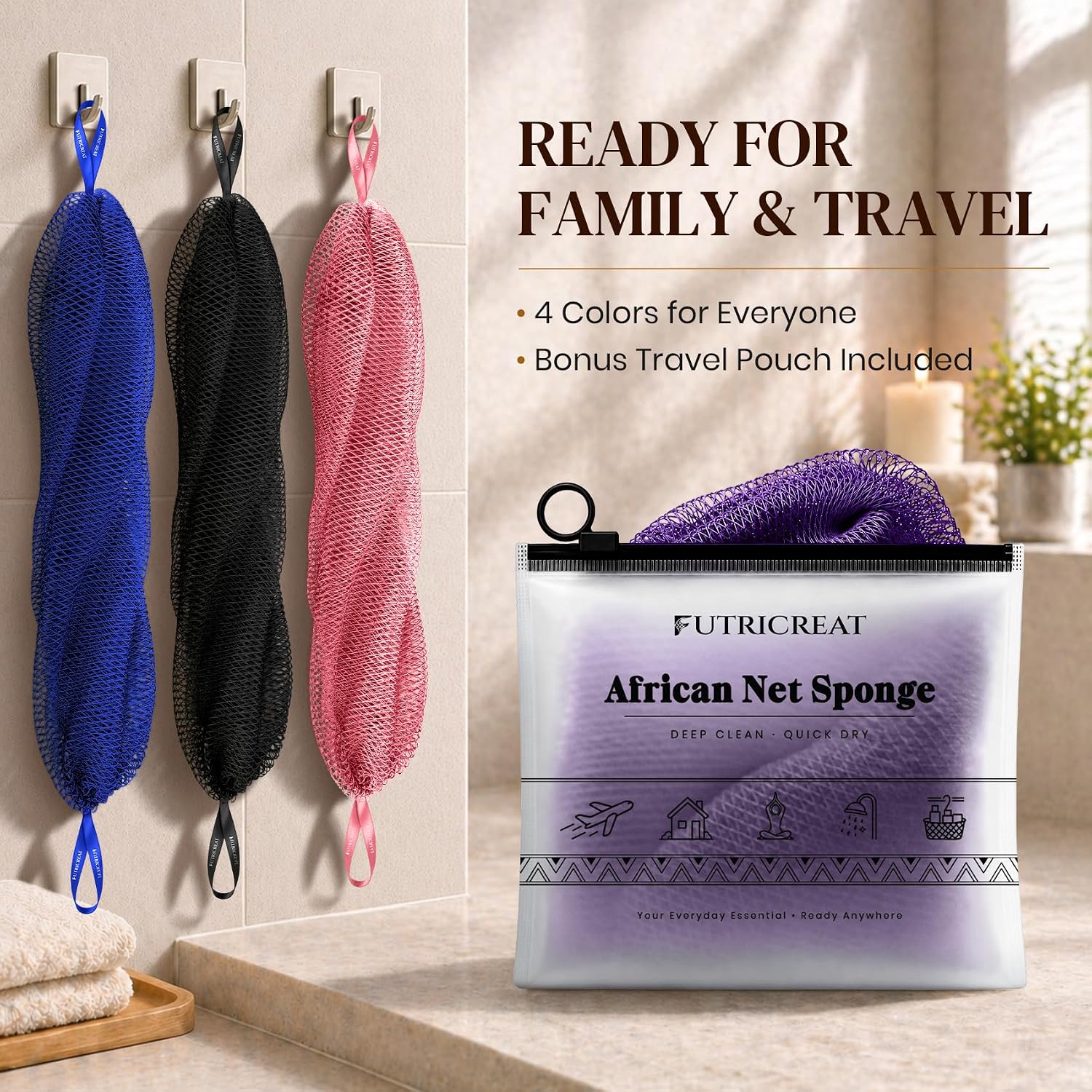 Thumbnail 5 de 4-Pack African Net Sponges, 45-Inch Stretch, Quick-Dry Mesh and Handles