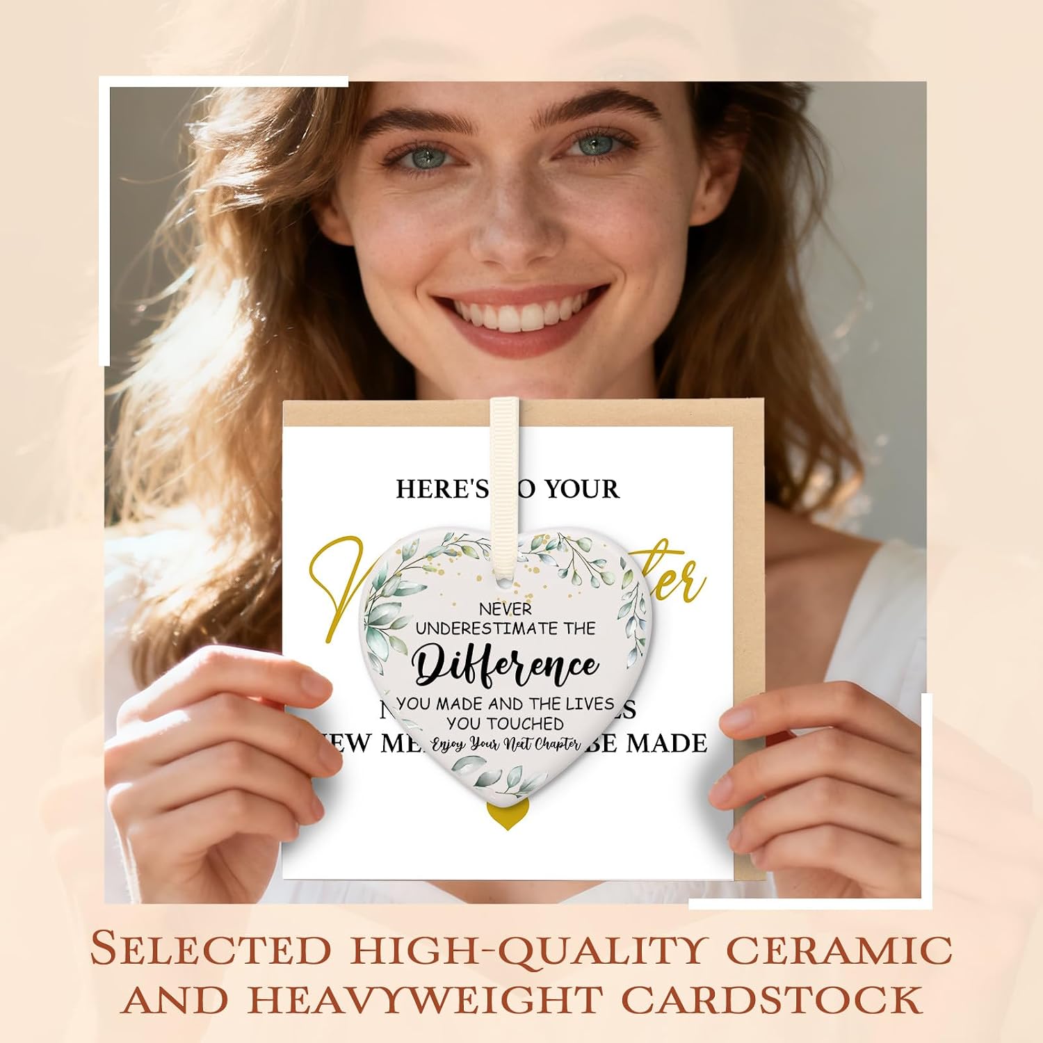 Detalle 2 de Blumuze Leaving Card with Ceramic Heart Plaque and Envelope – A Thoughtful Next Chapter Gift