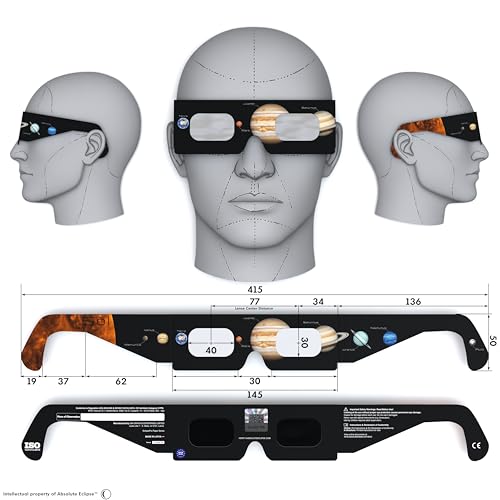 Detalle de Absolute Eclipse Sonnenfinsternis Brille 2026 – 6er Pack mit Planeten-Design, ISO 12312-2 CE zertifiziert