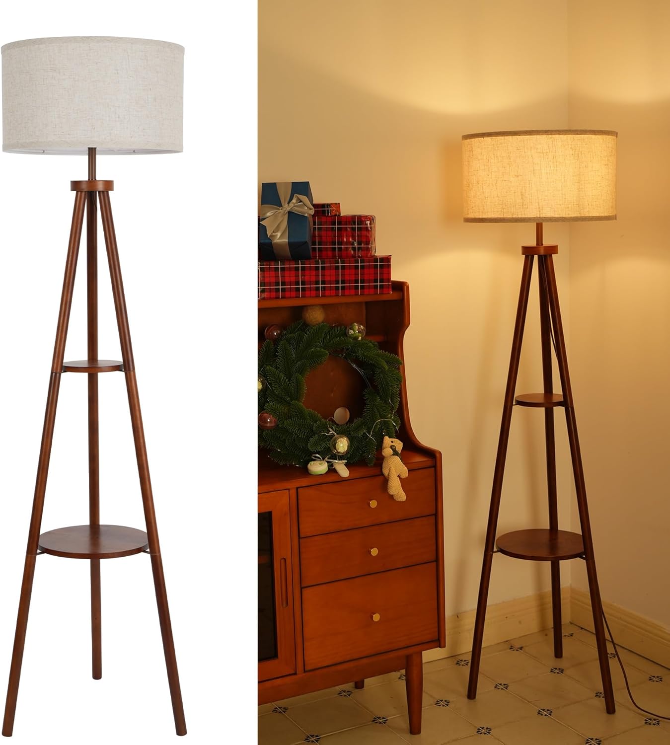 Detalle de LuminexDesigns Tripod Floor Lamp with Linen Lampshade, 2-Tier Storage Shelf Standing Lamp with Foot Switch, Smart Bulb Compatible, Floor Standing Lamp for Living Room and Bedroom( Bulb Not Included)
LuminexDesigns Tripod Floor Lamp with Linen La…