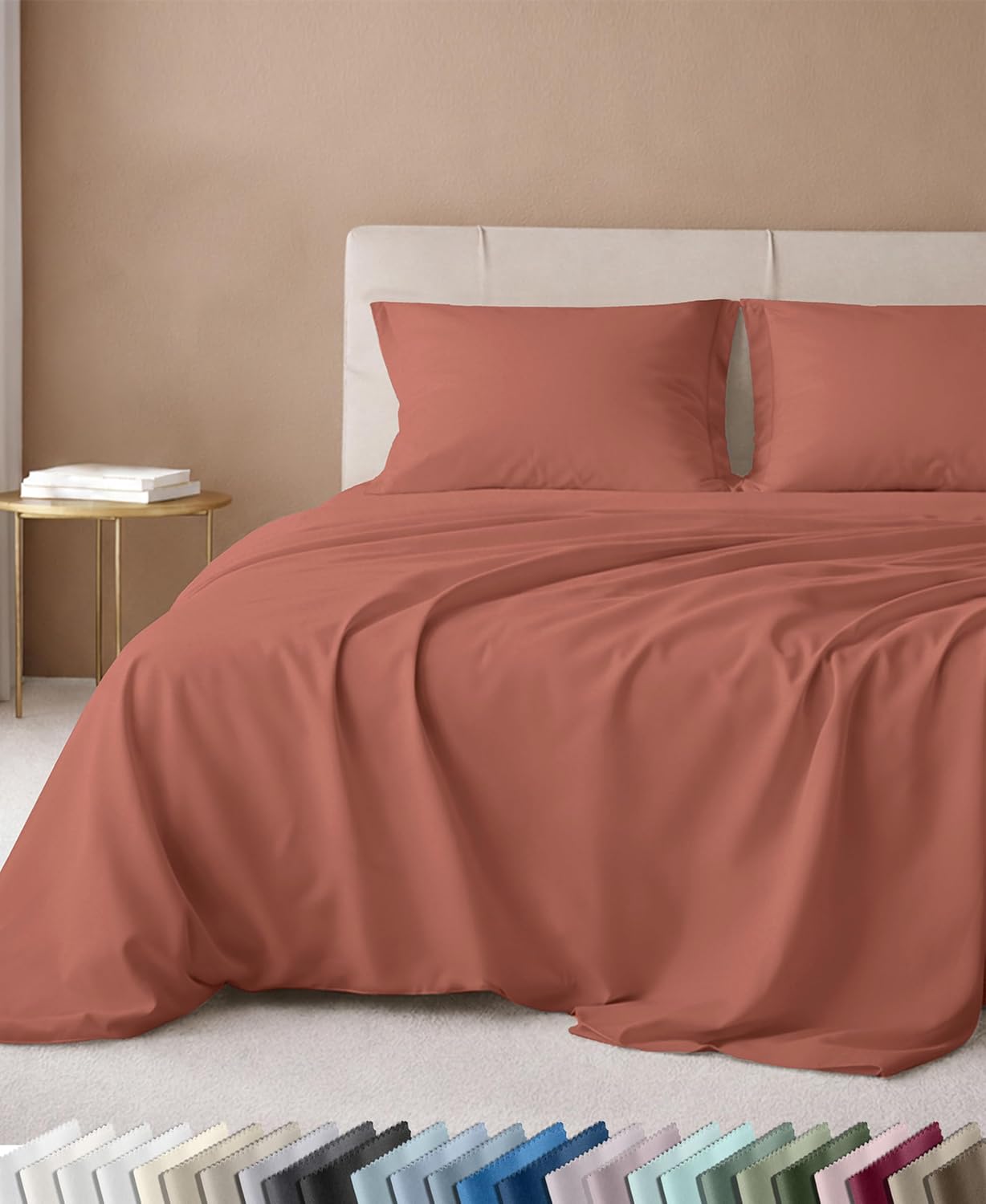 Detalle de California Design Den 840307115003 King Sheet Set, 600-Thread-Count Cotton Sateen, Terracotta