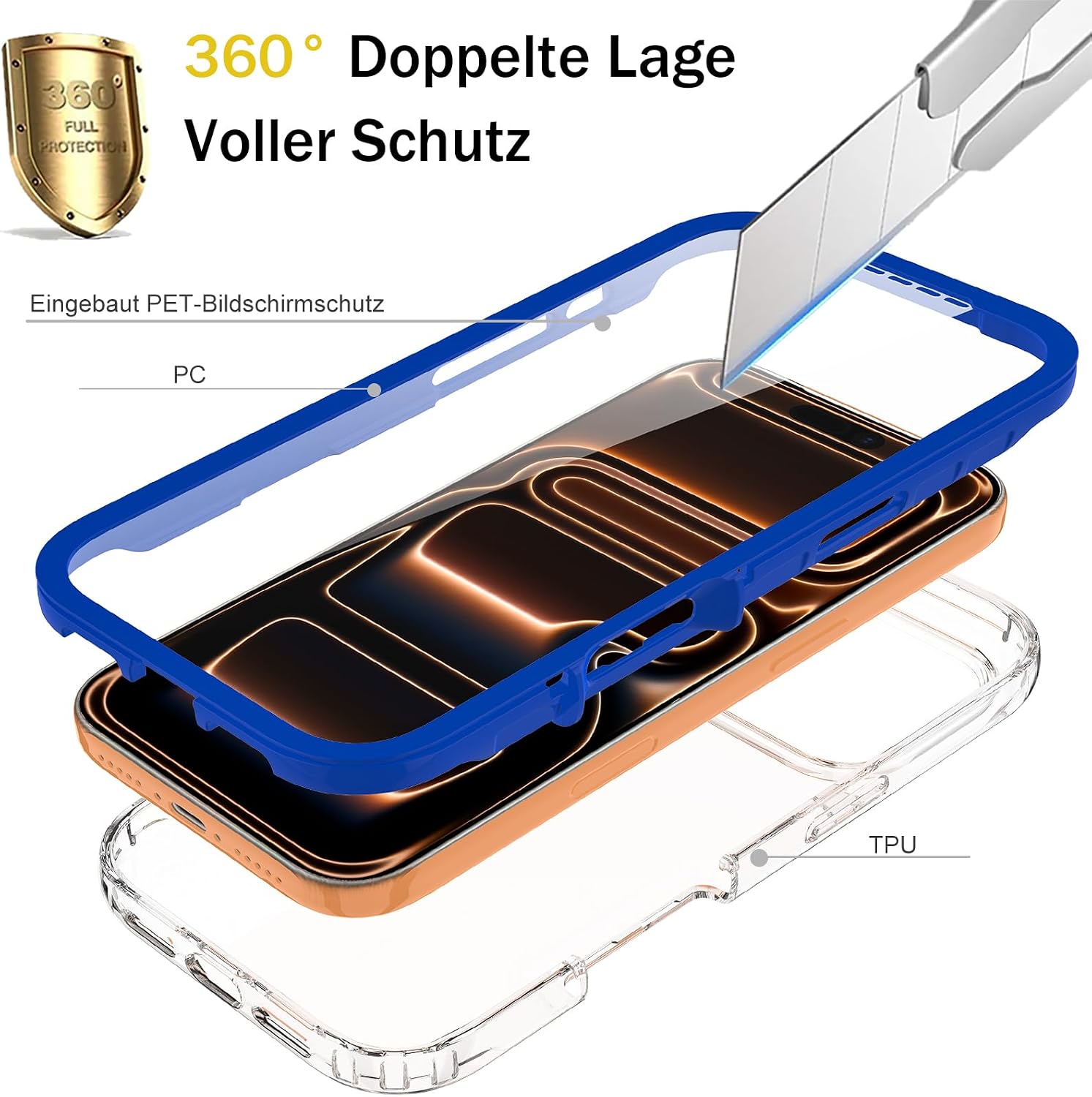 Thumbnail 1 de Leedia 360° Schutzhülle für iPhone 17 Pro (6,3 Zoll) – Blau mit eingebautem Displayschutz und Kamera-Schutzfolie [9H HD], stoßfest