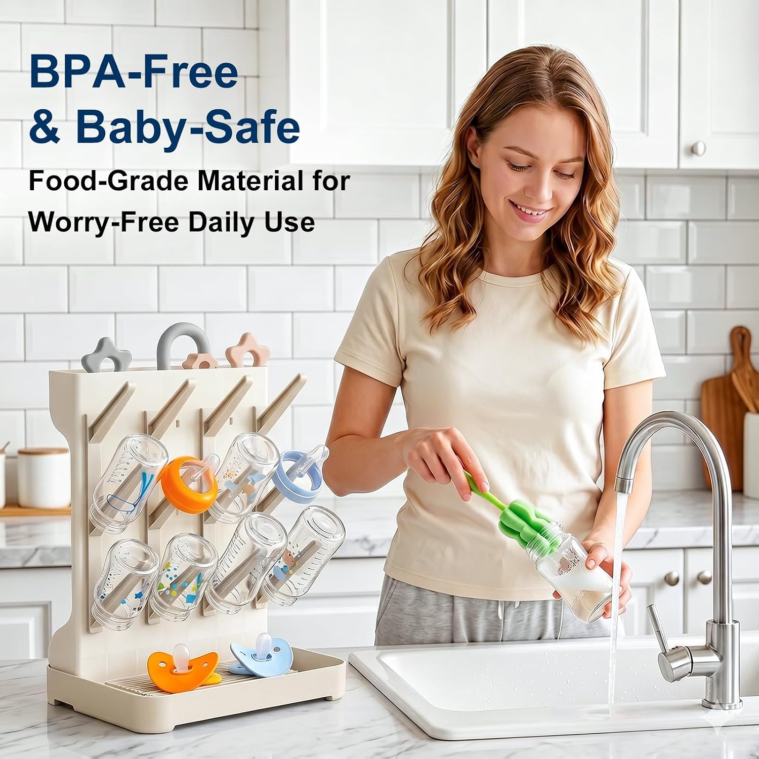 Thumbnail 2 de GoMaihe Baby Bottle Drying Rack, 12-Bottle Vertical Organizer, BPA-Free Beige