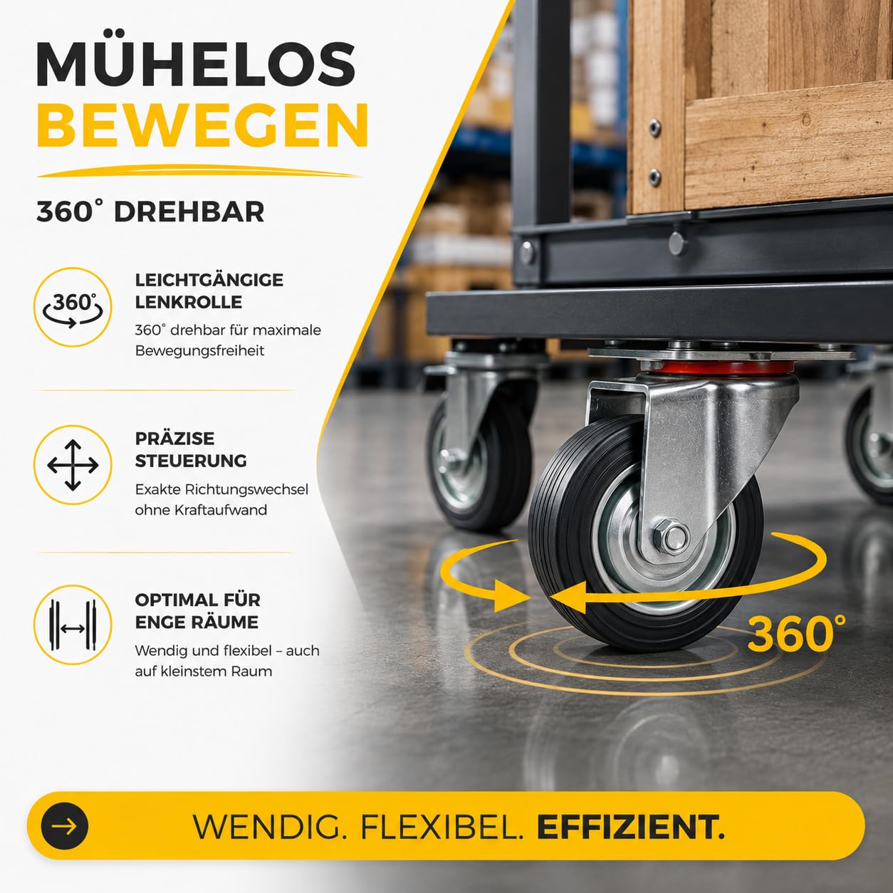 Thumbnail 5 de Lot de 4 roulettes de transport pivotantes 75 mm avec frein – charge jusqu’à 400 kg