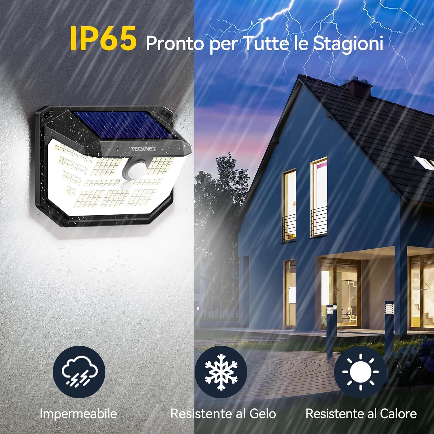 Detalle de TECKNET Luci Solari Esterno 231 Faretti LED (4 pezzi) con Sensore PIR, 300° IP65