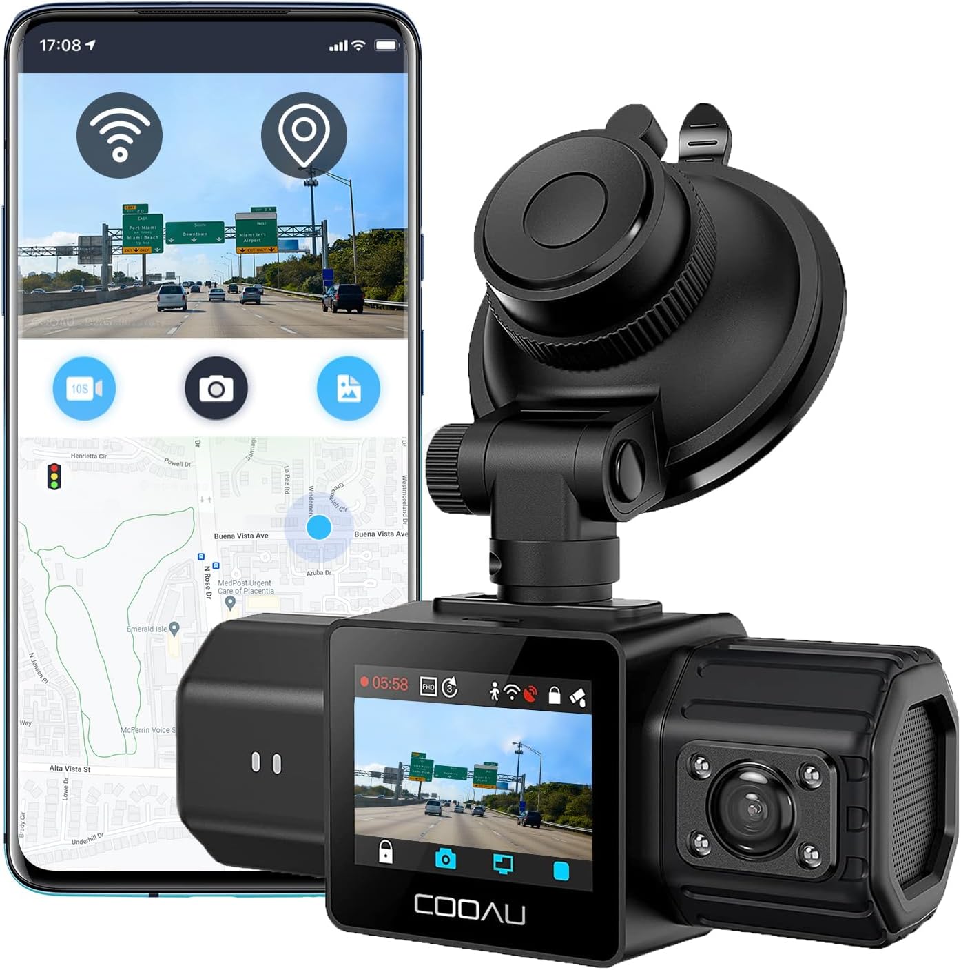 Detalle de COOAU Dual Dash Cam 2.5K front and 1080P interior