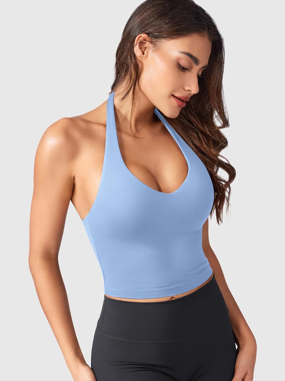 Thumbnail 4 de ZAAYO Halter Neckline Tank Top Damen – Gepolstertes Crop Top mit Neckholder und V-Ausschnitt