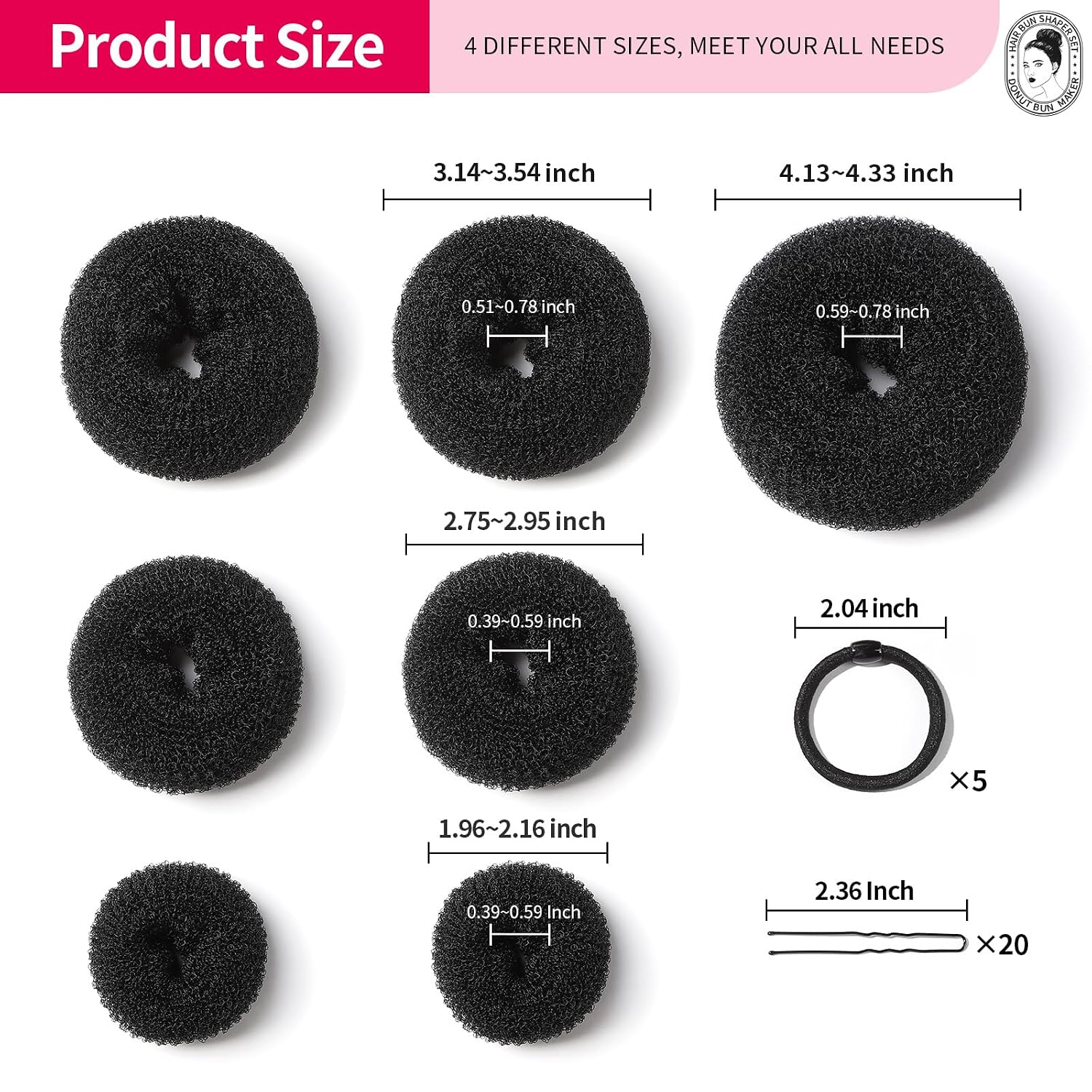 Thumbnail 6 de Teenitor Hair Styling Kit (Black): 5 Bands, 20 Bobby Pins, 7 Donut Bun Makers