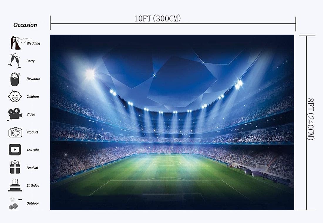 Detalle de Haosphoto Football Field Backdrop 10x8ft – Stadium Vinyl Photo Studio Backdrop