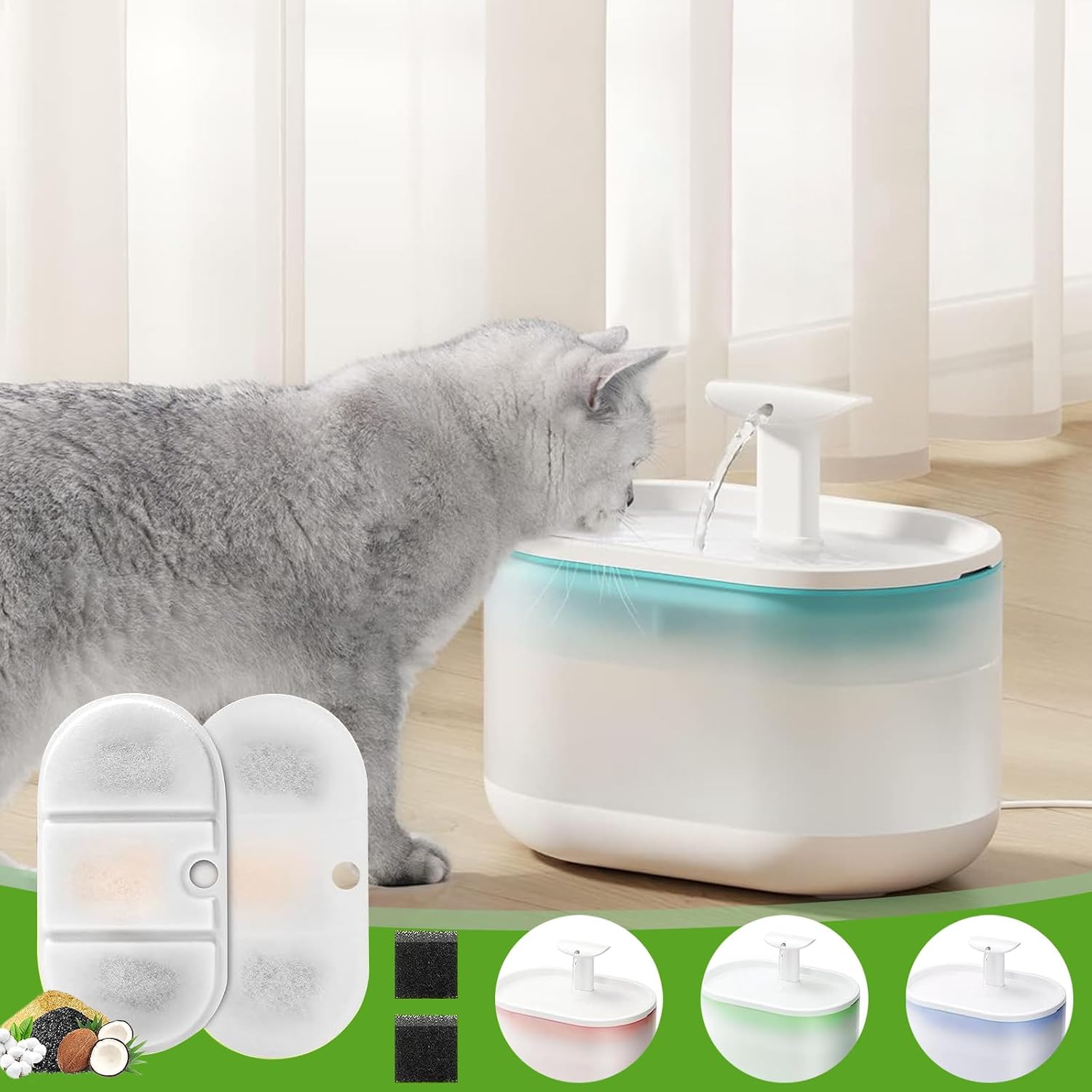 Thumbnail 4 de anyuan boy 10-Pack Pet Water Fountain Filter Replacement Set (Activated Carbon & Foam Sponge) for 2.1L Cat Fountain PLWF002