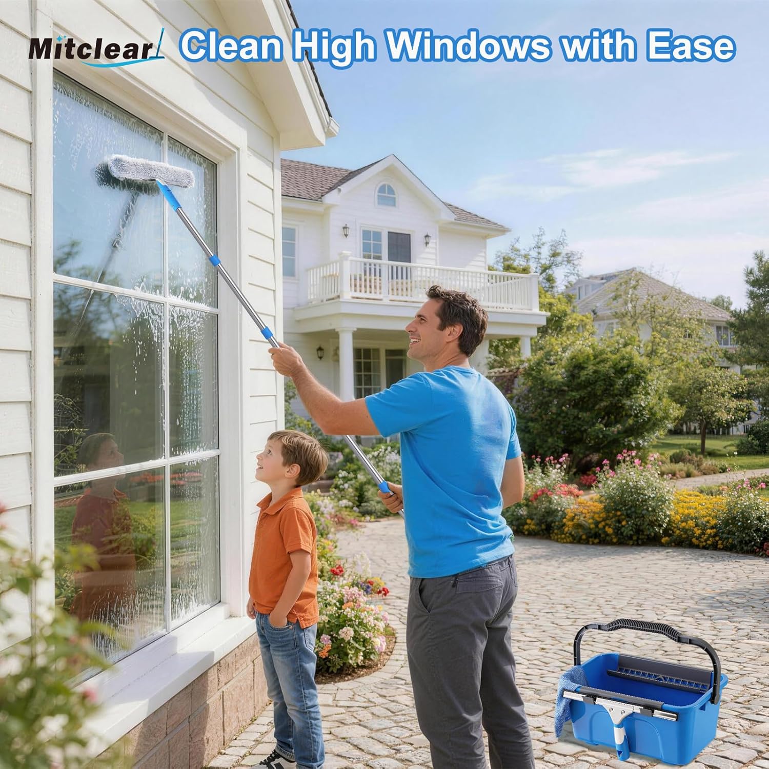 Detalle de Mitclear Professional Window Cleaning Kit with 3 Gallon Bucket and 77-Inch Reach