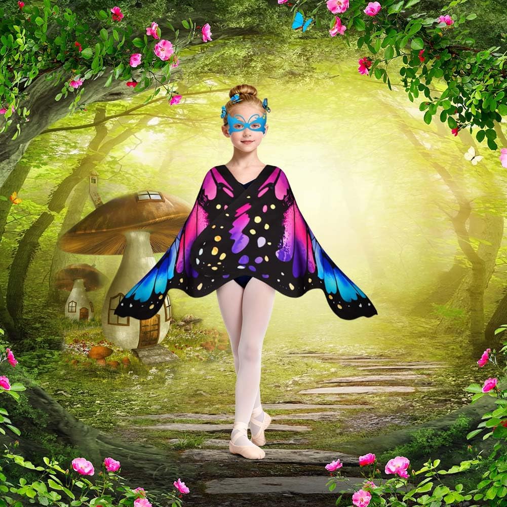 Detalle 2 de Aomig Ali di Farfalla per Bambini (Costume Fata) con Maschera e Clip – Viola + Blu
