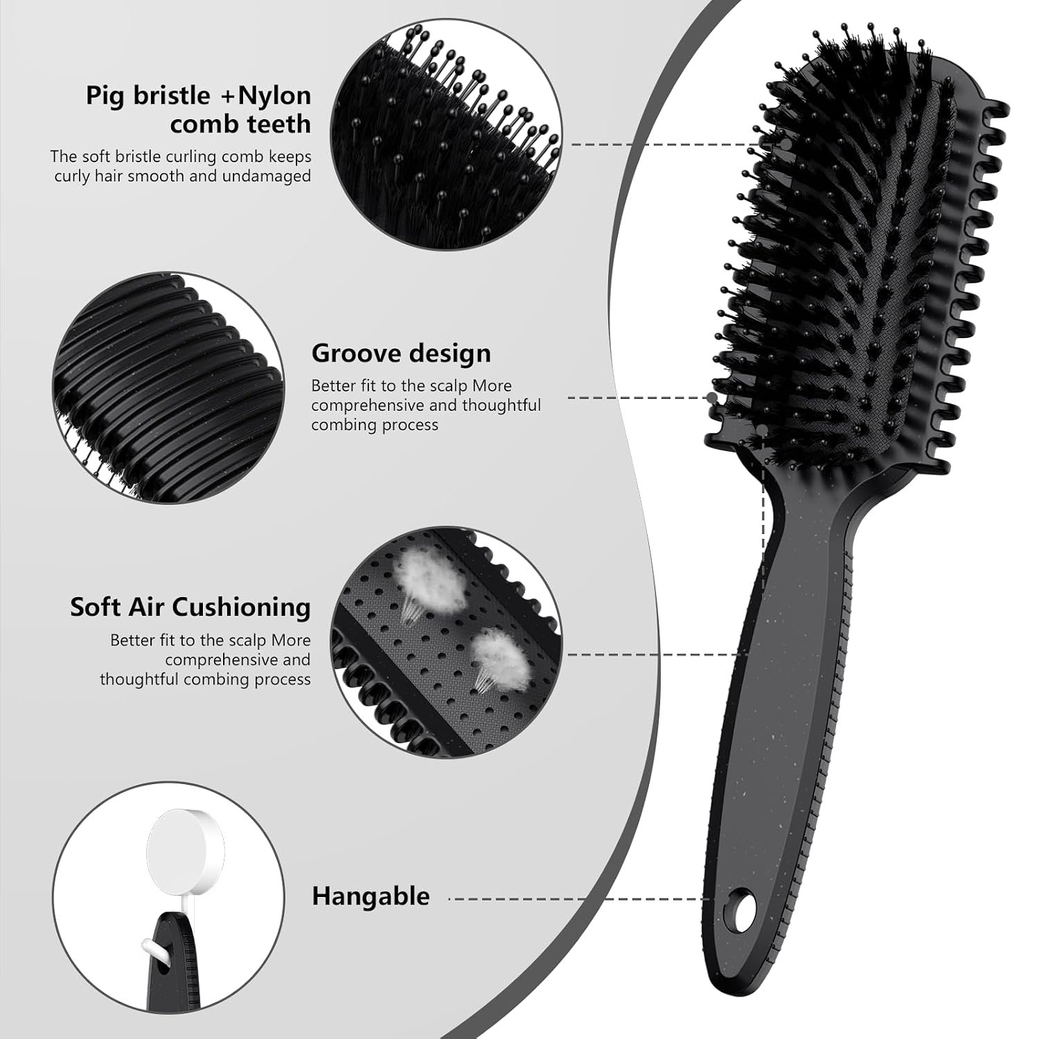 Detalle de Curl Defining Brush Set, 4-Piece Black Hair Styling Kit for Curls and Edges