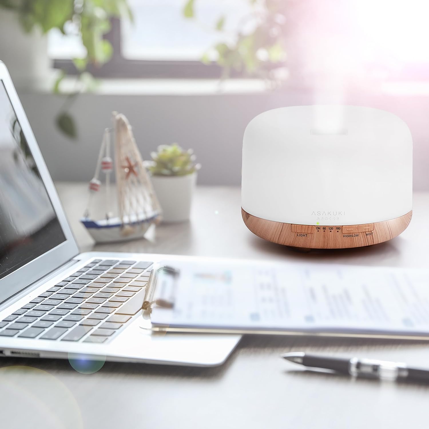 Detalle de ASAKUKI Aroma Diffuser 500 ml mit Timer, 6 ätherischen Ölen & LED-Lichtfarben