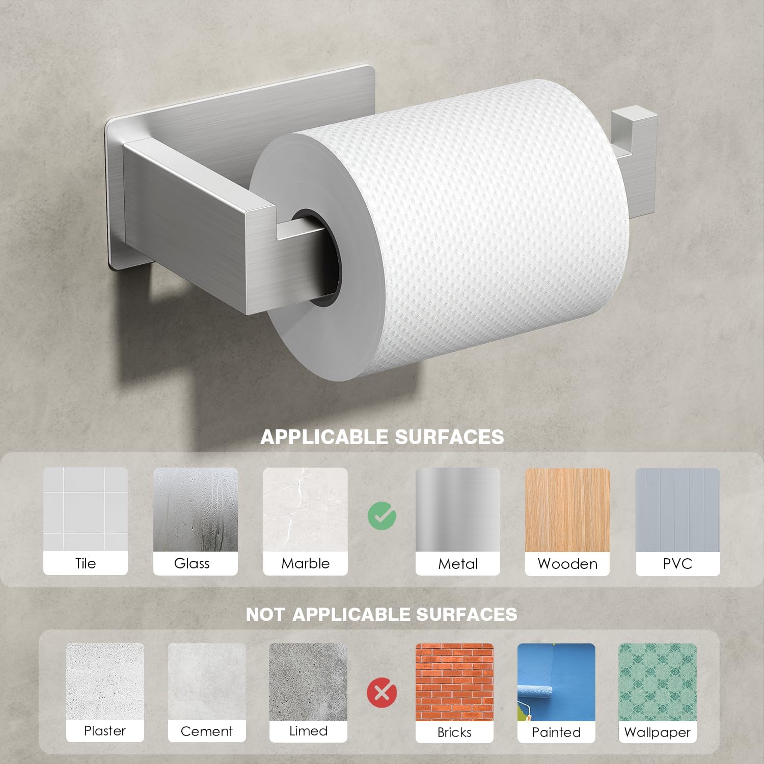 Thumbnail 5 de Auxmir Toilettenpapierhalter ohne Bohren, selbstklebend (2er-Set) aus SUS304-Edelstahl, silber