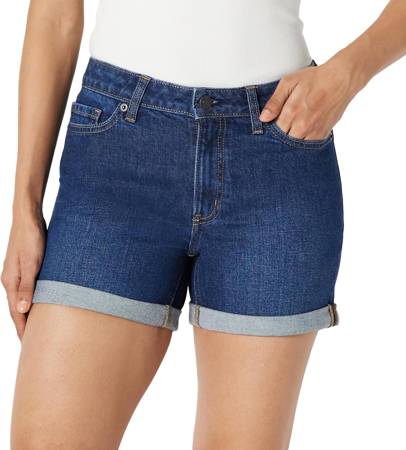 Detalle de Amazon Essentials Damen Slim Fit Shorts mit mittelhohem Bund – 10,2 cm Beininnenlänge