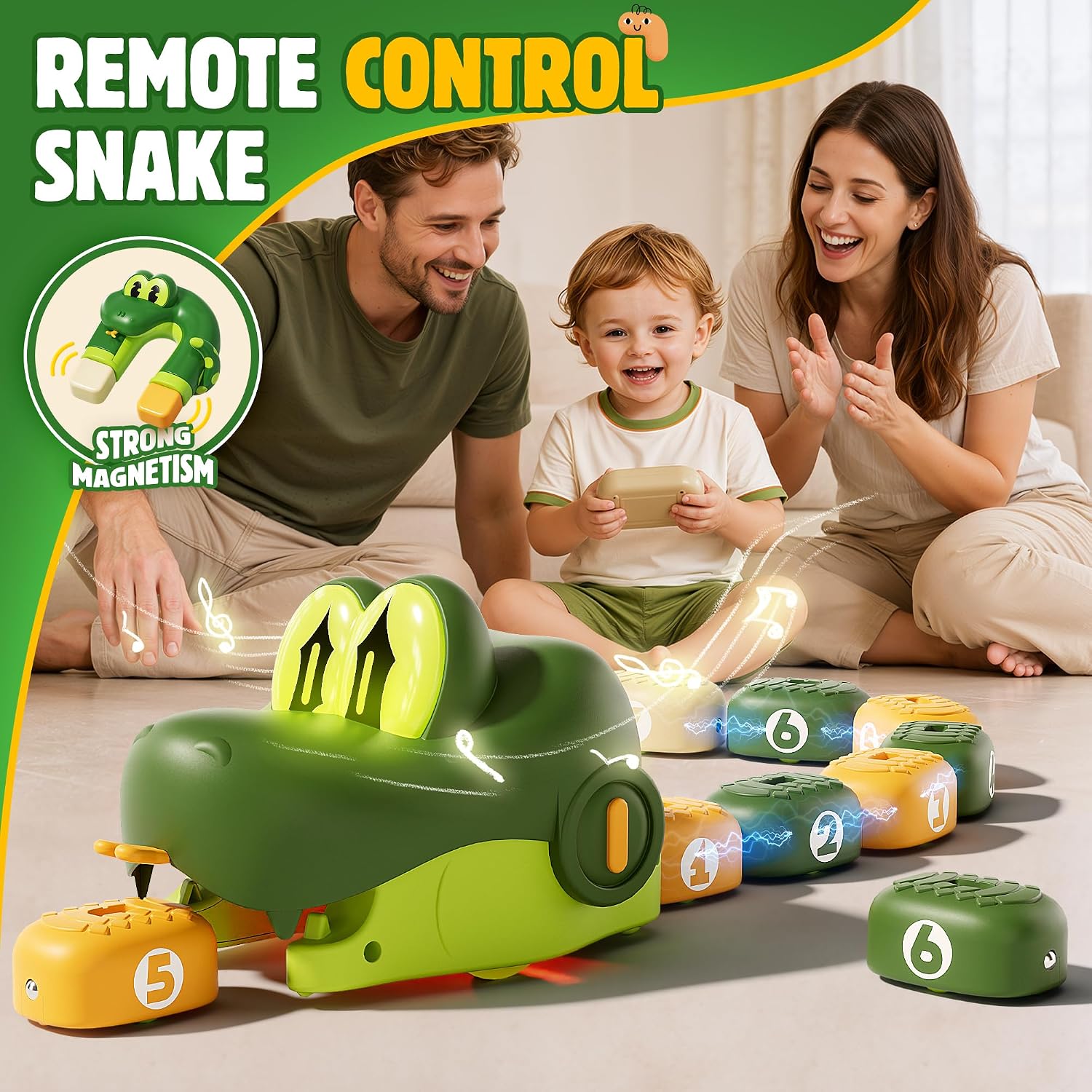 Detalle de NAUGHTY PANDA QC-2026Y2 Remote Control Snake Toy, 2.4GHz, Magnetic Blocks