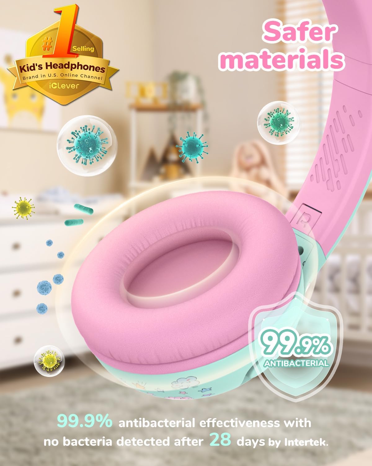 Thumbnail 1 de iClever BTH27 Bluetooth toddler headphones 74H