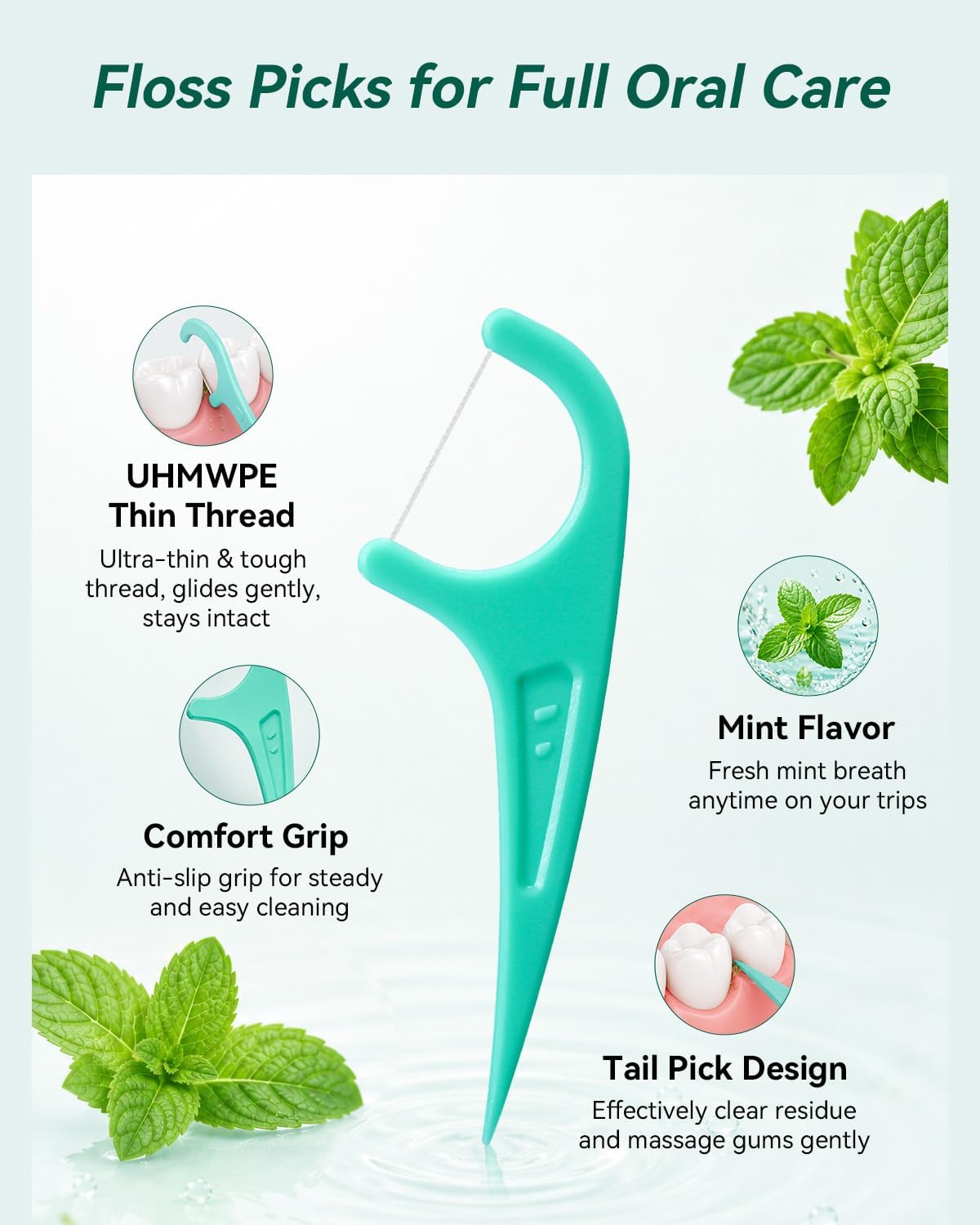 Thumbnail 1 de FAMILIFE Floss Picks, 240 Count Mint Dental Floss Picks with 4 Travel Cases