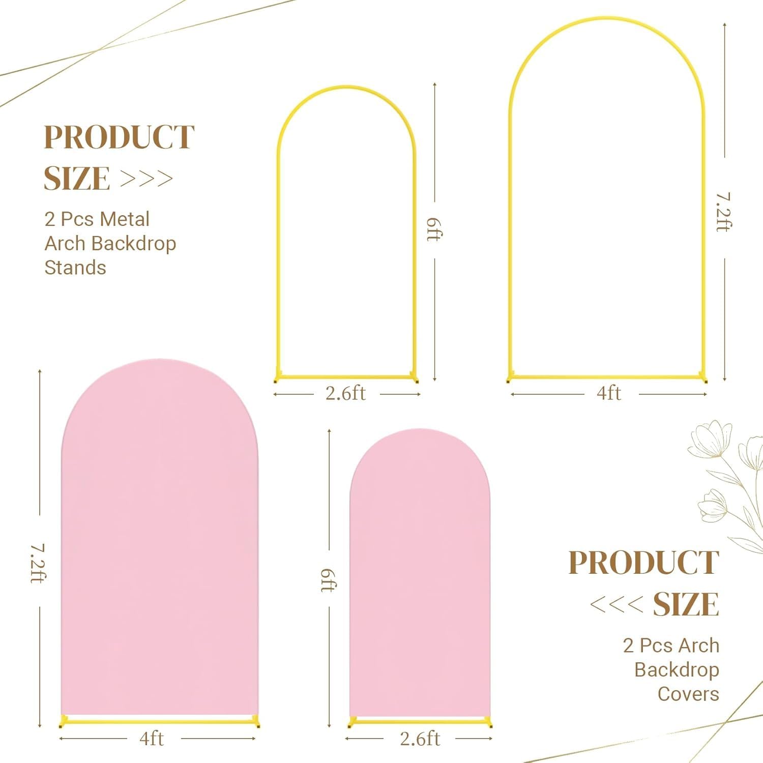 Thumbnail 2 de Toolterritory Gold Metal Arch Backdrop Stand and Cover Set (7.2ft x 4ft) + 6ft Arch, Gold