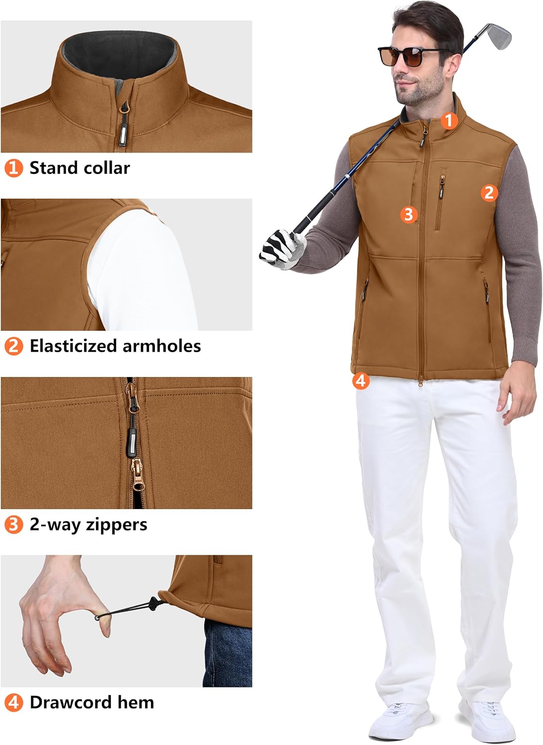 Detalle 2 de Outdoor Ventures Herren Softshell-Weste wasserdicht, winddicht – ärmellos für Golf, Outdoor & Sport