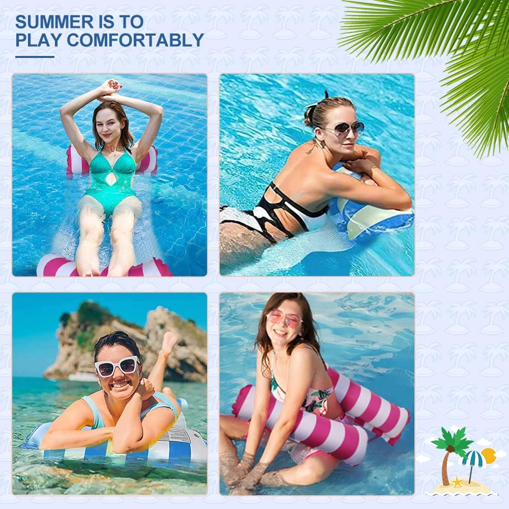Detalle 2 de HALOVIE 2 Pack Inflatable Pool Floats Hammock 4-in-1 Multi-Purpose with Air Pump and 2 Waterproof Phone Pockets