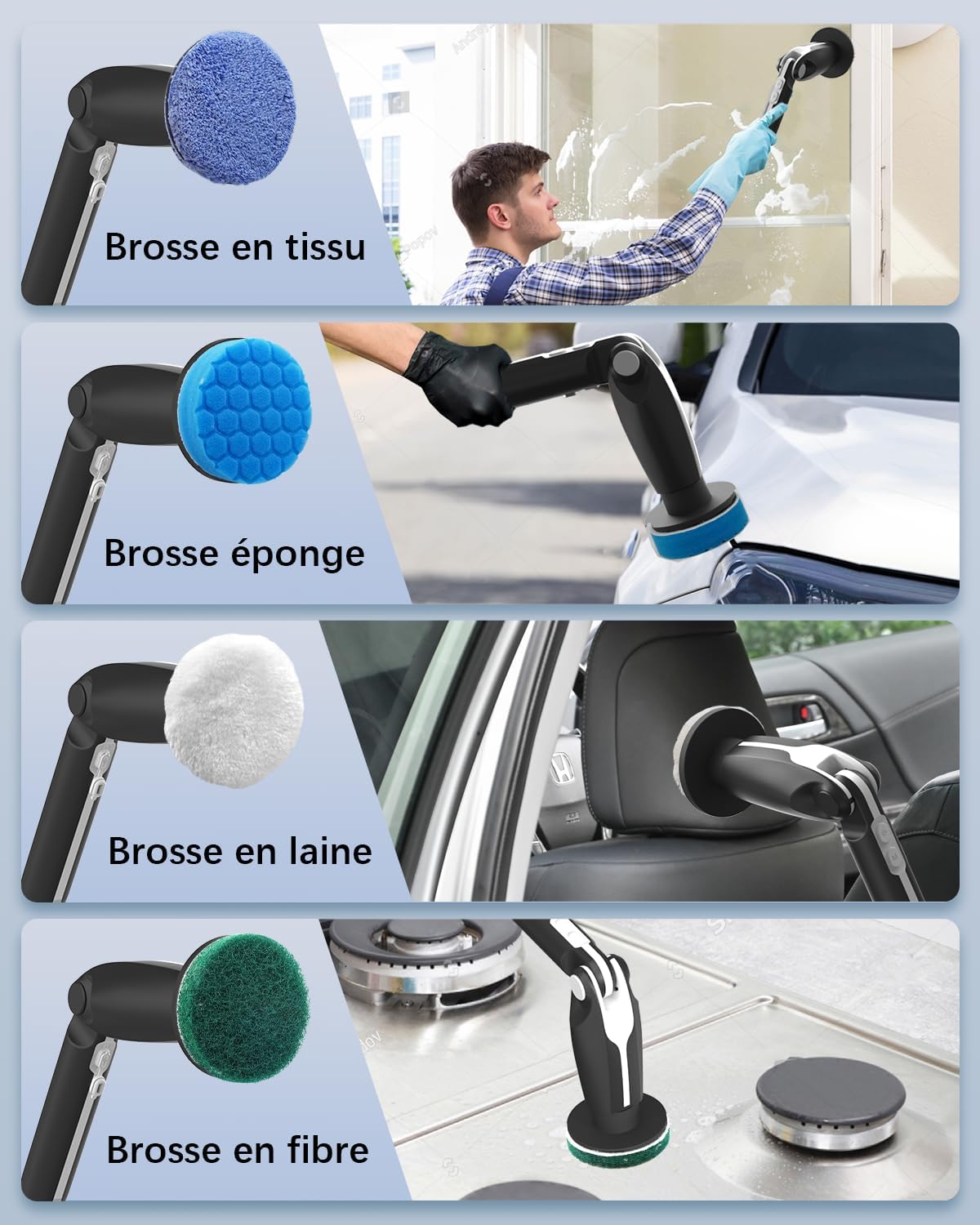 Thumbnail 4 de Leebein YMG-820: Brosse Électrique de Nettoyage – 8 têtes, télécommande et rallonge 38–132 cm