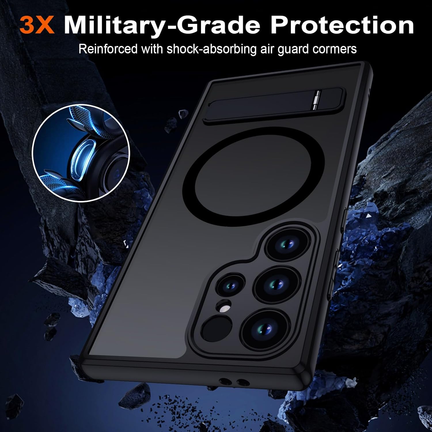 Thumbnail 3 de TUUTPU Coque S22 Ultra MagSafe – Étui translucide matte avec béquille magnétique et protection anti-chutes (Noir)