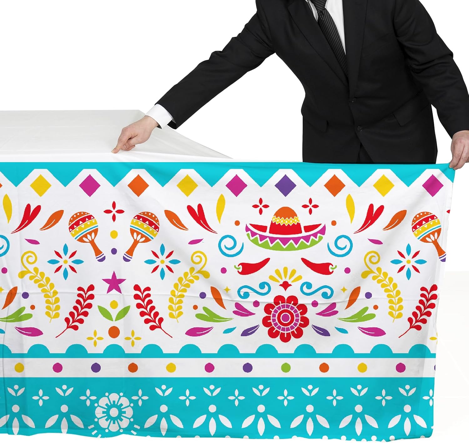 Detalle de Gatherfun Fiesta Party Supplies & Cinco de Mayo 2-Pack: Vibrant 54x108 Disposable Tablecloths
