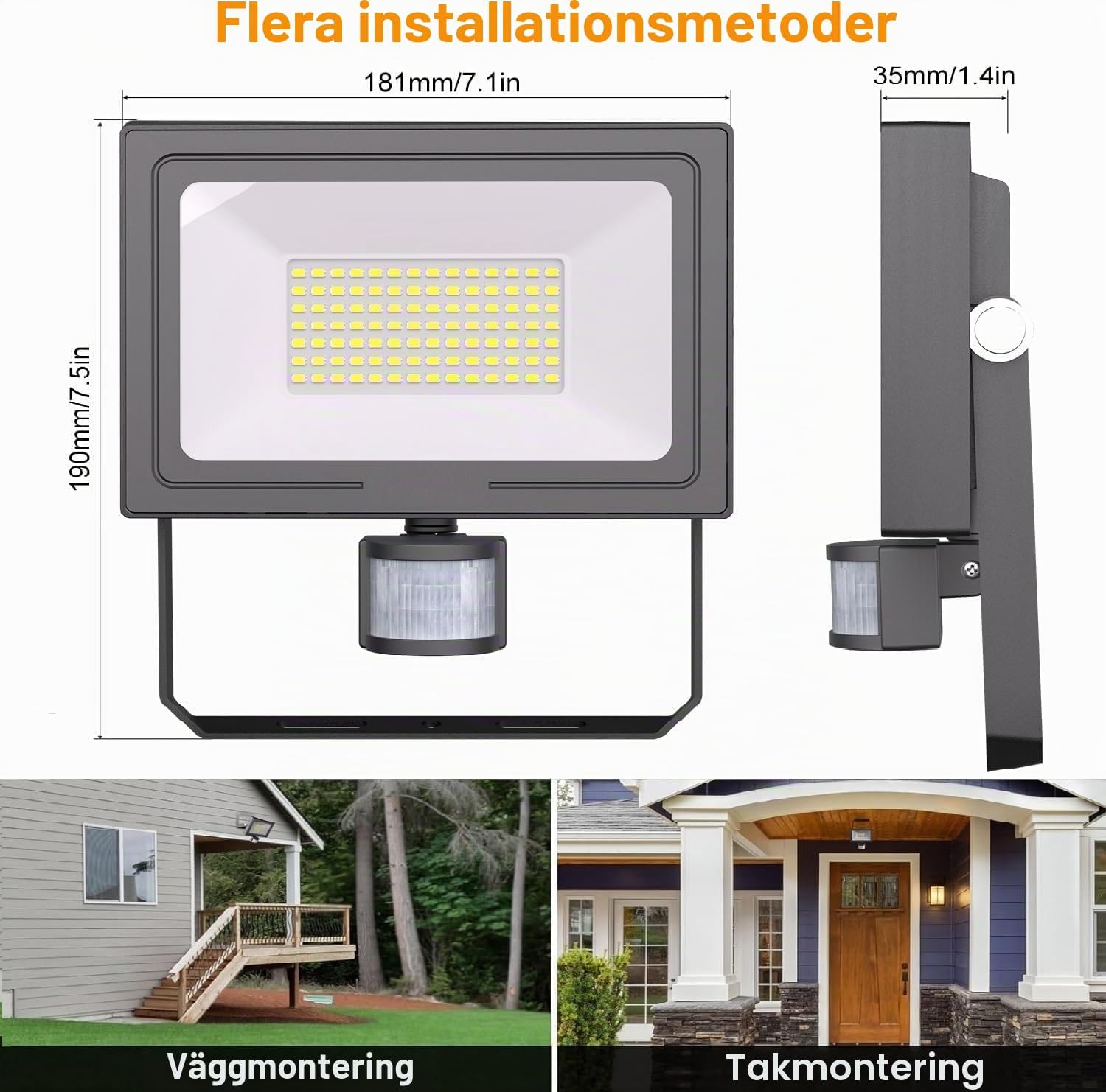 Detalle de MEIKEE FLB080 LED-strålkastare 80 W med rörelsesensor, 7 520 lm, IP66