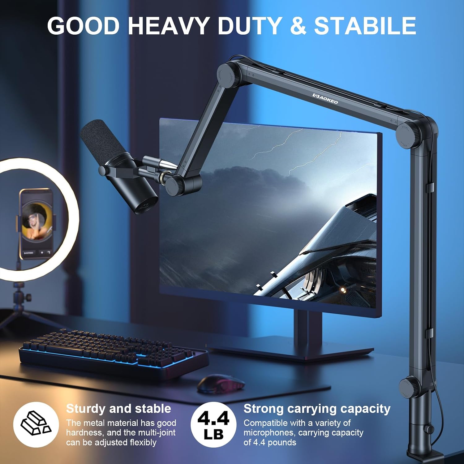 Detalle de Aokeo AK-49 Microphone Boom Arm, 360° Rotation, Three Adjustable Arms