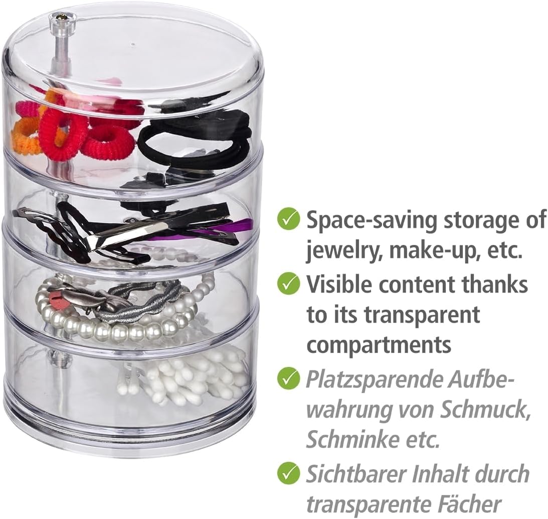 Detalle de WENKO Organiseur Salle de Bain – Boîte ronde en acrylique, 4 compartiments, Ø11,5 cm