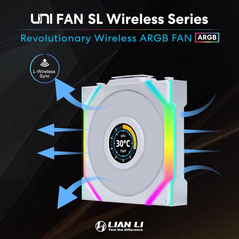 Thumbnail 1 de Lian Li UNI FAN SL Wireless LCD 120 Pack: Panel LCD y control inalámbrico para 3 ventiladores 120 mm en blanco